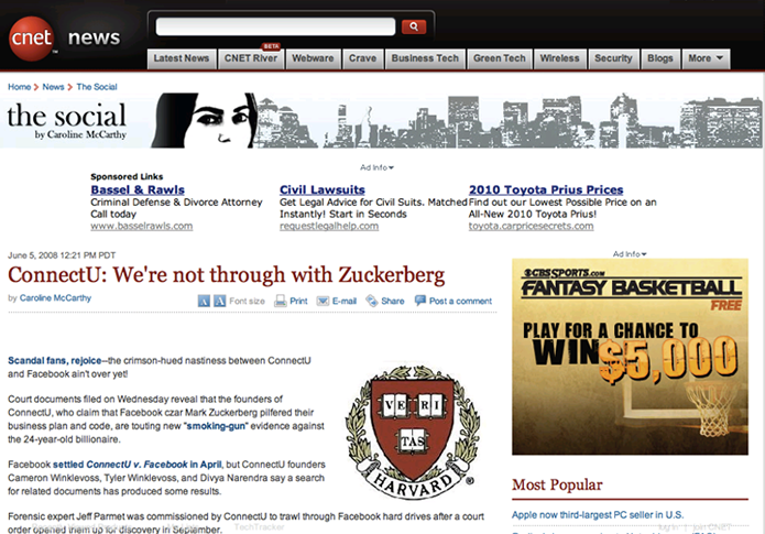 ConnectU v. Mark Zuckerberg & The Facebook, a software copyright infringement case