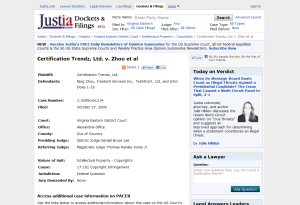 Certification Trendz v. Zhou, et al., a software copyright infringement and software trademark infringement case