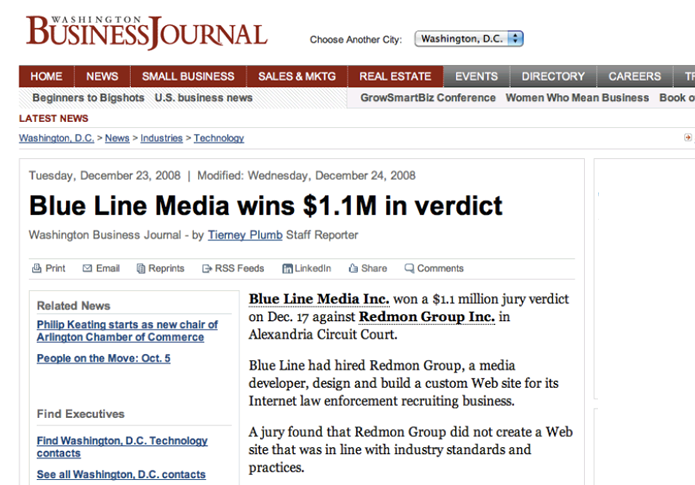 Blue Line Media v. Redmon Group, a software project failure case